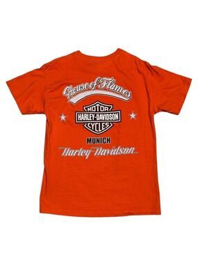 HARLEY DAVIDSON Munich Germany Orange Motorcycle Biker Tee Shirt Mens Medium